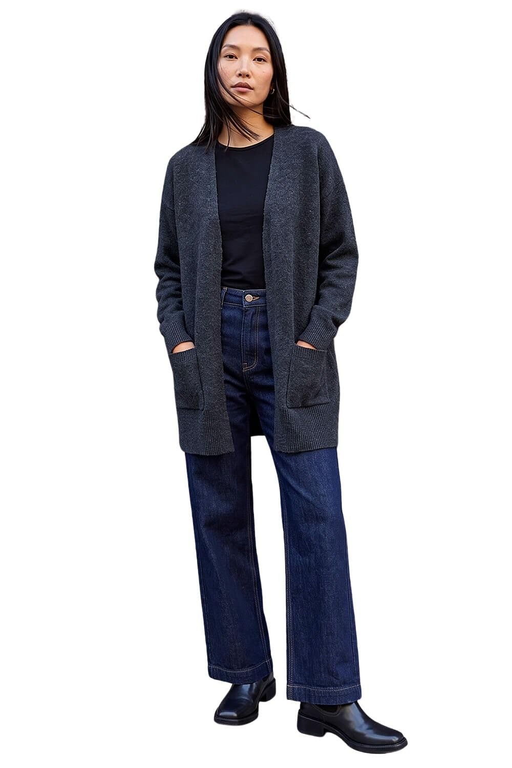 Roman Originals Soft Knit Longline Cardigan for Women UK - Ladies Everyday Autumn Winter Comfy Soft Evening Vacation Work Party Night Out - Charcoal - Size 20