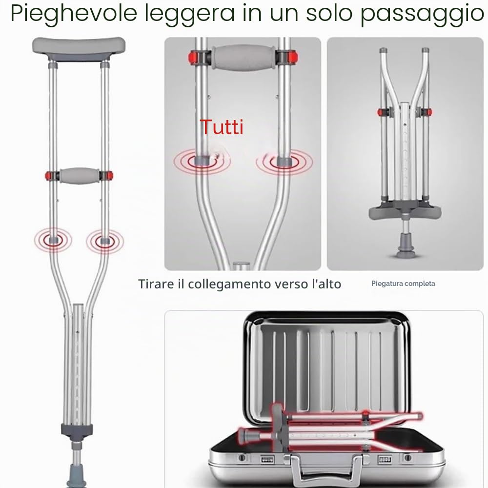 NEWFUN Stampelle Ascellari, Ortopediche Regolabili, Supporti per Avambraccio, Portata 150 KG, in Alluminio con Poggia Avambraccio e Poggia Mano Morbidi, Grigio, 1 Paio