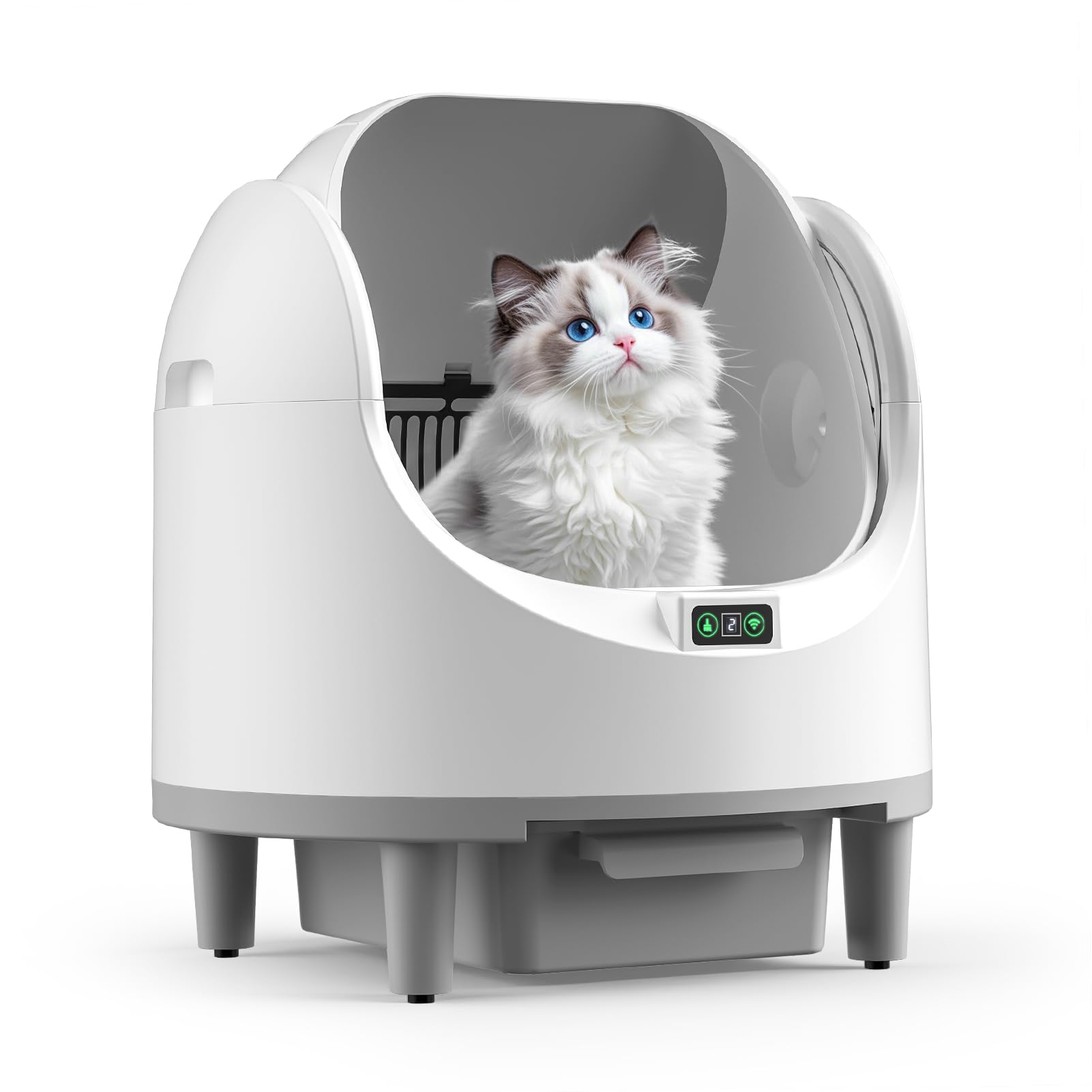 Self-Cleaning Cat Litter Box, XXL Size Self-Cleaning, App Control, Safety Sensor, Large Capacity, Anti-Puncture, for Multiple Cats