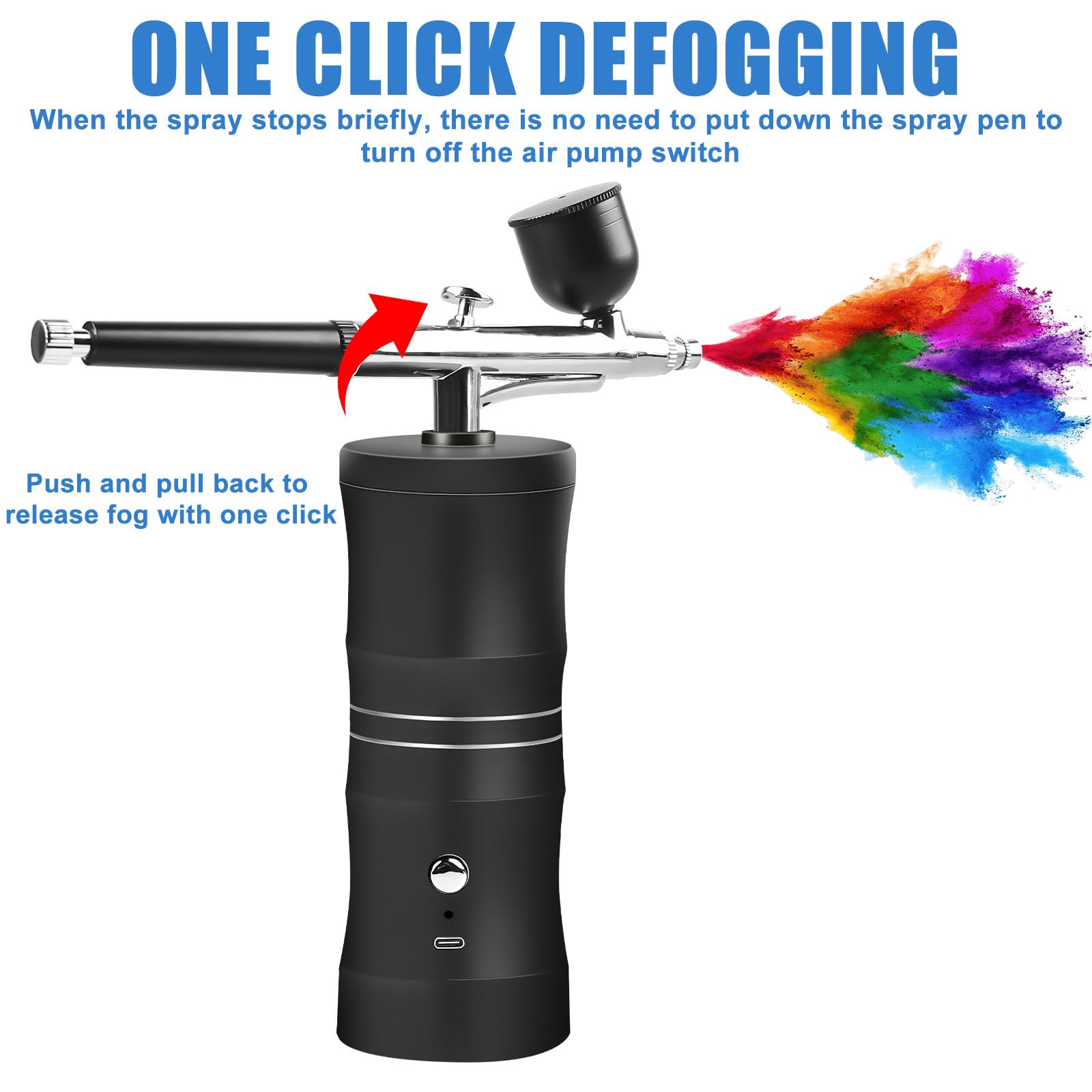 GOMETY Aerografo con compressore, kit da 34 PSI con ugello da 0,4 mm, pistola a spruzzo wireless ricaricabile per graffiti, tatuaggi, unghie, trucco e decorazione di torte.
