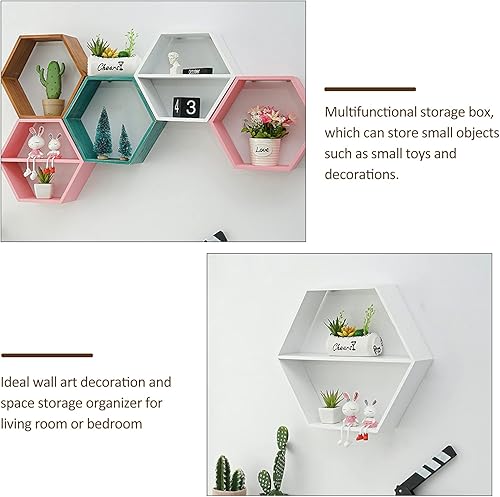 Miniatura 7 de LIFKOME Estantes flotantes hexagonales para colgar en la pared, hexagonal, rústico, de madera, para sala de estar, dormitorio, baño, cocina