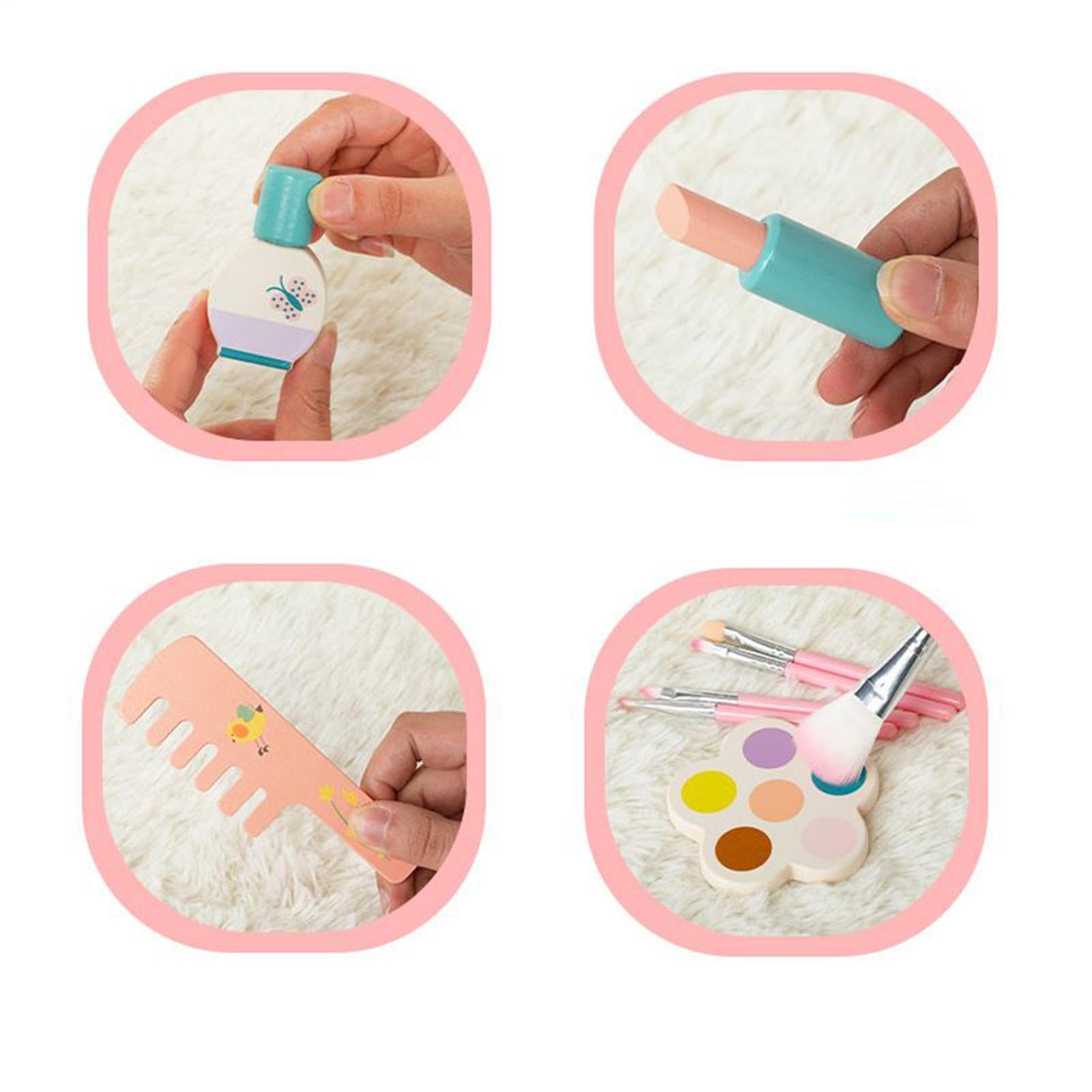 Toeletta per Bambine Toeletta Legno con Specchio | Trucco per Bambini di Finzione con Pettine e Per Carnevale Compleanno Natale Casa e Creativo