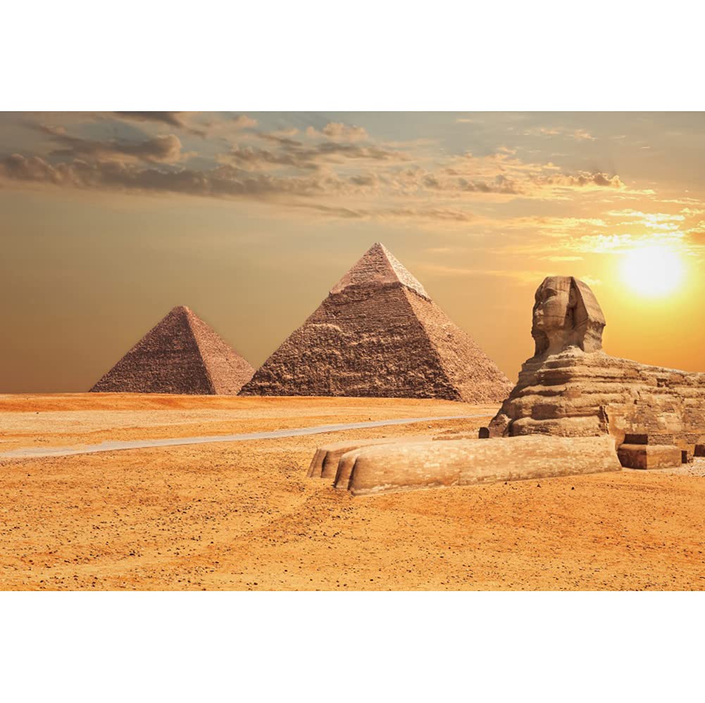 DORCEV 10x8ft Sunset Egypt Backdrop Egyptian Androsphinx Pyramid Background for Panorama Photography Egyptian Travel Themed Banner Birthday Party