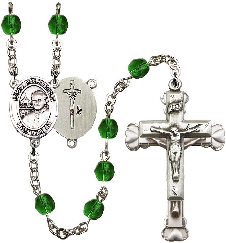 Bonyak Jewelry ST. John Paul II Silver-Plated Rosary - Every Birth Month Color and More