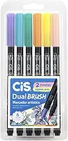 Caneta pincel dual Brush Aquarelável com 6 cores Pastel Cis