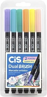 Caneta pincel dual Brush Aquarelável com 6 cores Pastel Cis