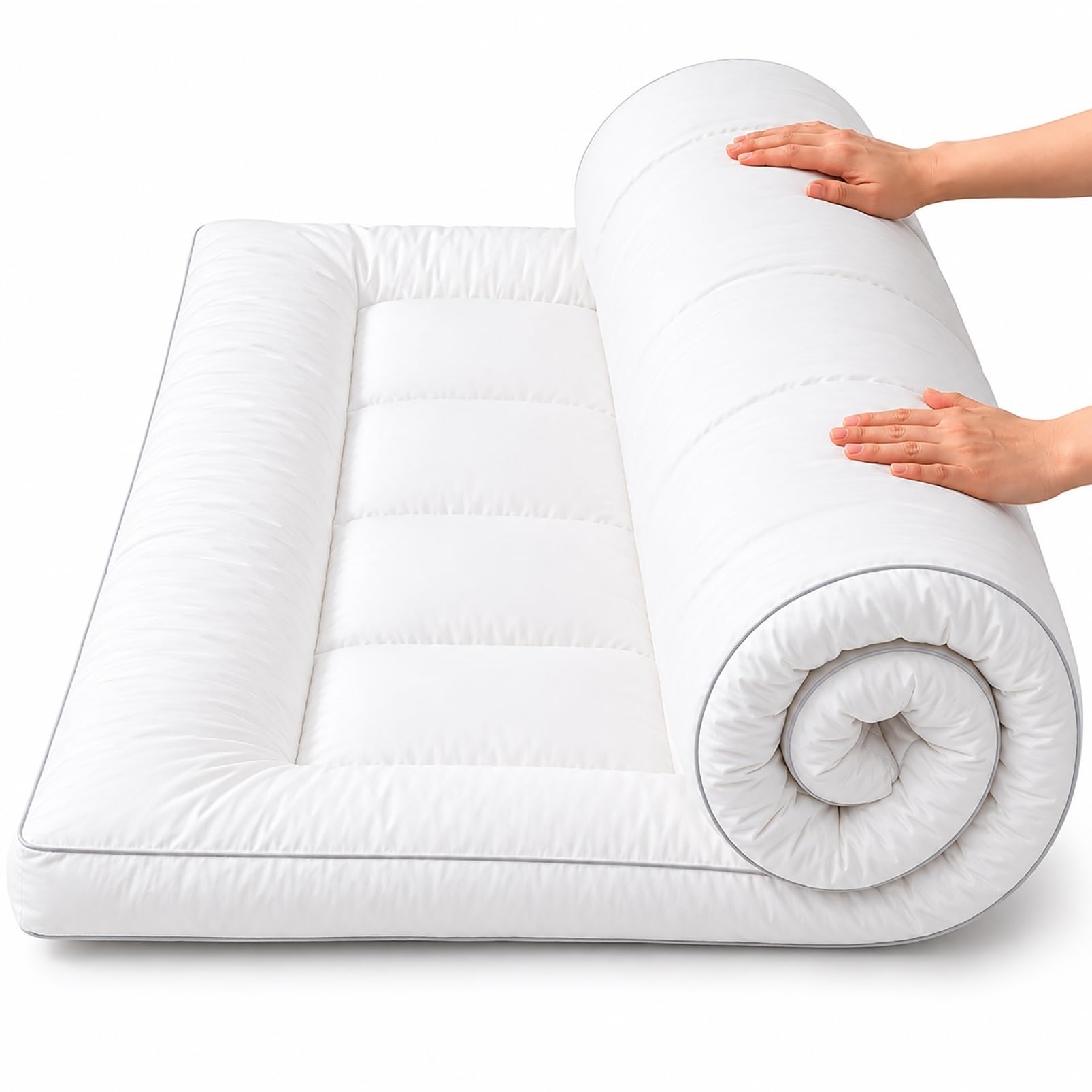 Mattress Topper Pad With Elastic Corner Straps, Foldable Bed Cushion For Dorm, Guest Room & Bedroom, Soft Sleeping Mat In 5cm Or 10cm Thickness(5cm white,150x200cm)