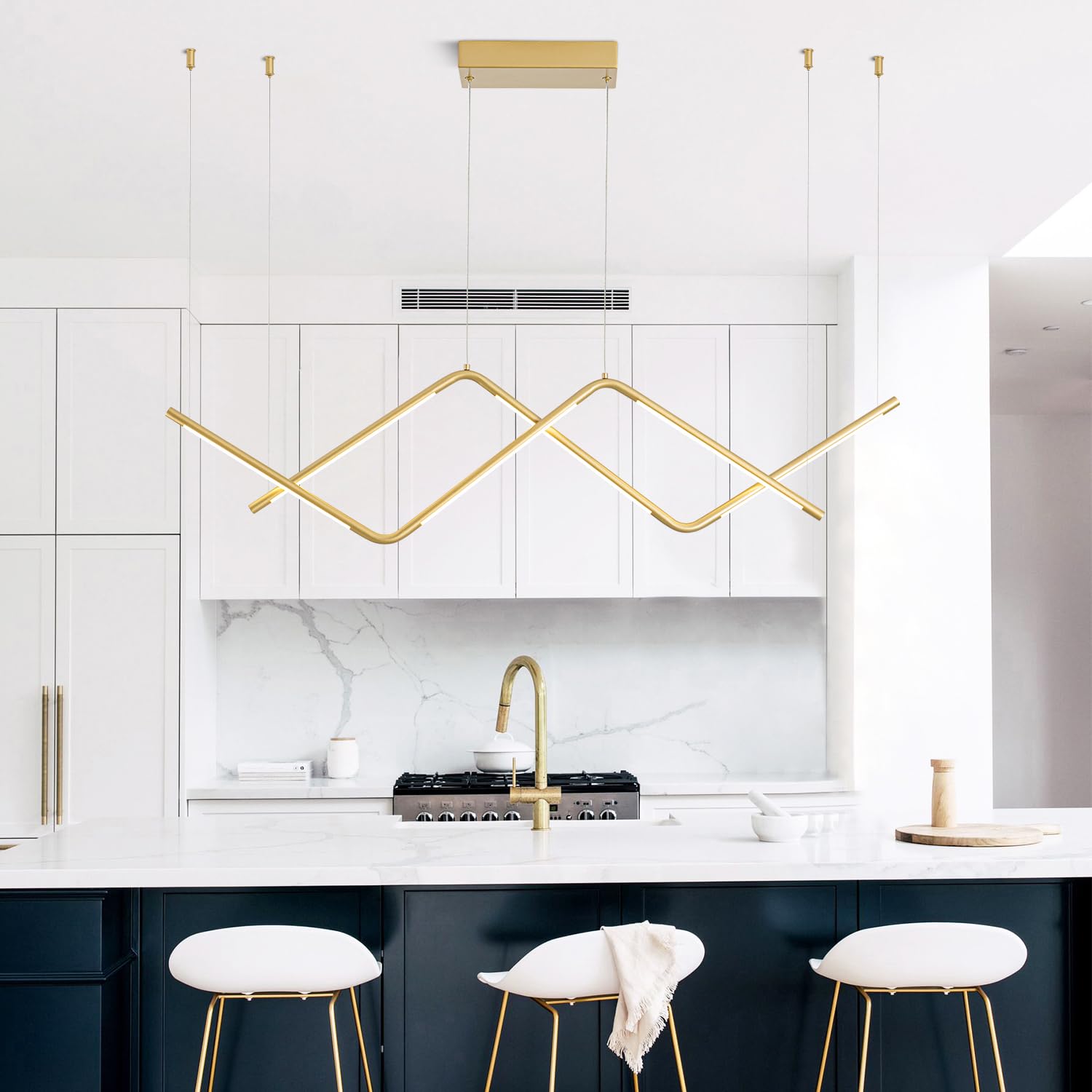 WELAKI Modern 43 Inch Golden LED Pendant Light, Adjustable Height Chandelier for Kitchen Island, Dining Room, Office (36W)