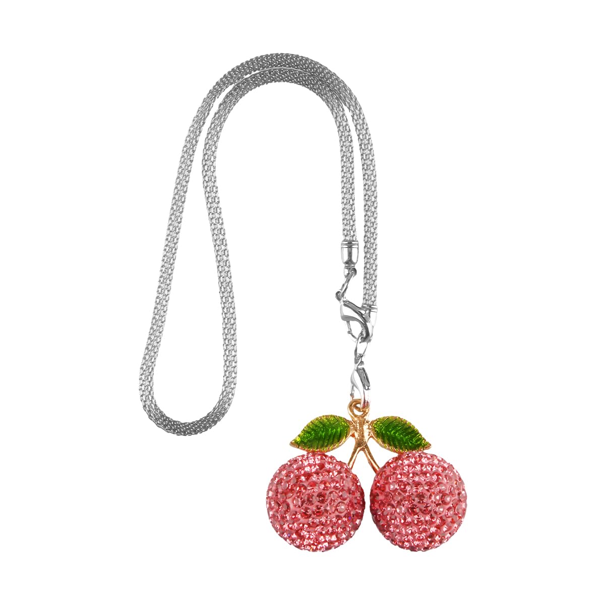 Lotsdonxia Women's Pink Bling Cherry Car Hanging Ornament - Sparkling Crystal Rearview Mirror Pendant With Rhinestones, Cute Lucky Charm Car Accessory For Automotive Interior Decor (Pink)