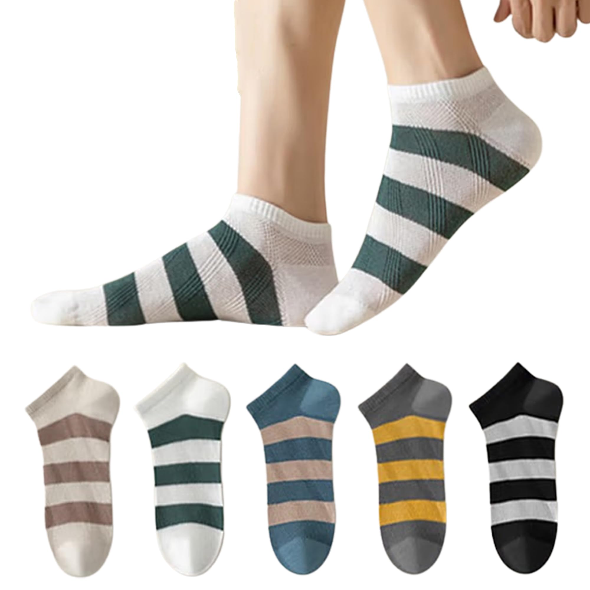 Ankle Length Socks for Men and Women Pack of 5 Multicolor Stripe Design Comfortable Daily Wear Breathable Stretch Casual Socks for All Seasons Soft Fit Unisex Ankle Socks-image-43