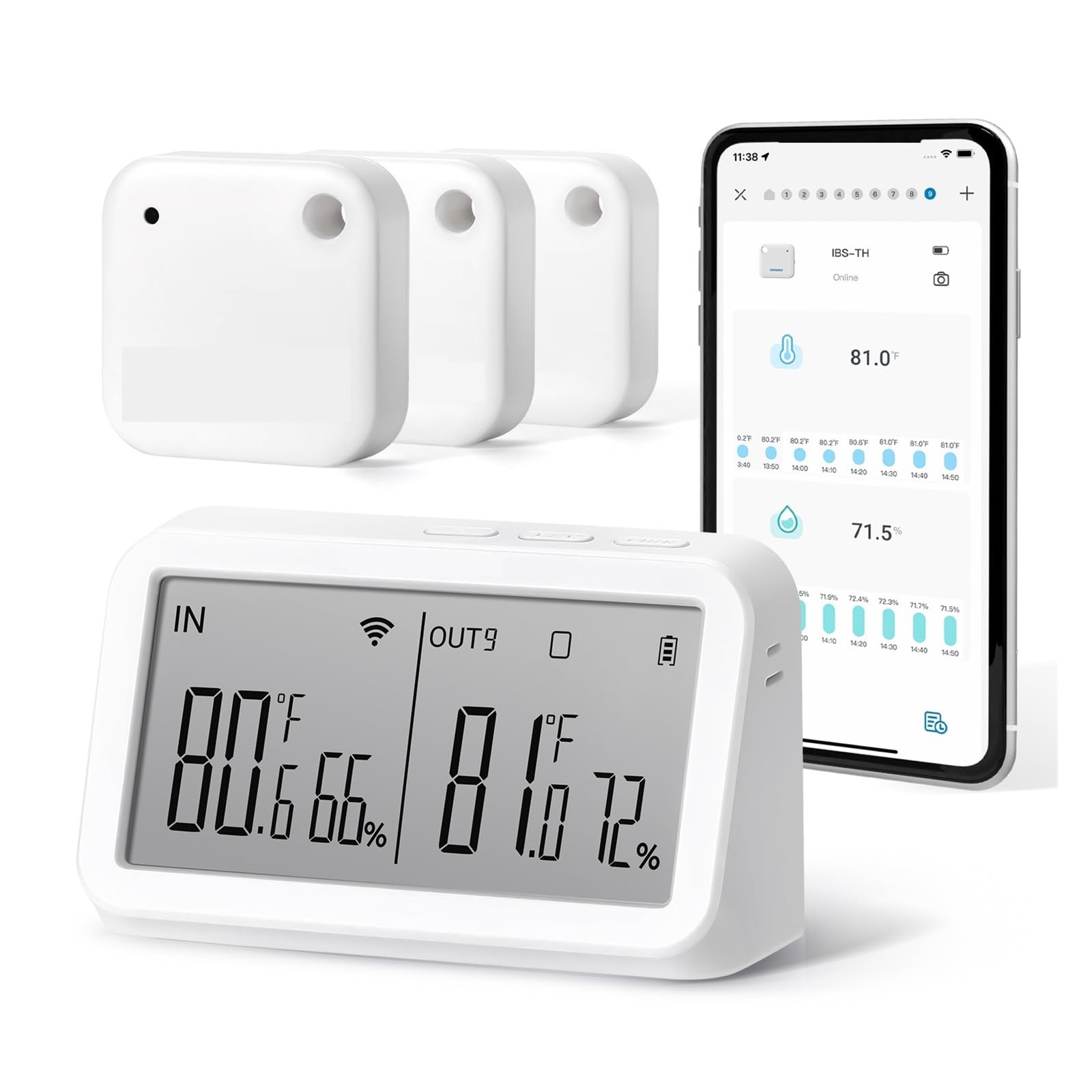 Genérico Termohigrómetro inalámbrico Inteligente, termómetro e higrómetro, Sensor de Temperatura y Humedad, Puerta de Enlace WiFi M2, estación meteorológica doméstica IBS-TH2