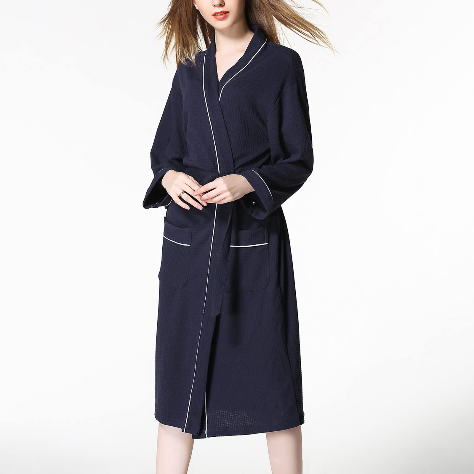 Generisch Accappatoio kimono da donna, lungo, in maglia, leggero e morbido, biancheria da notte