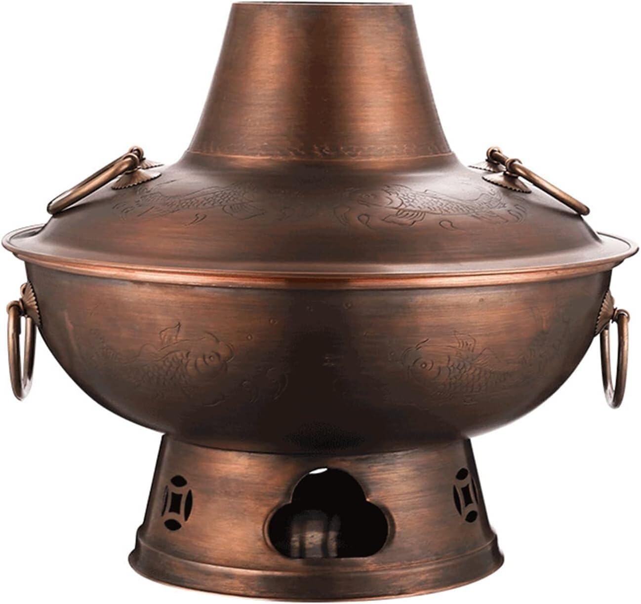 INUUXLG Traditional Chinese Copper Hot Pot, Copper Hot Pot Vintage Shabu Shabu Hot Pot for 3-8 People Home Party Family Gathering Shabu Hotpot Kitchen Cooker Chinese Tr