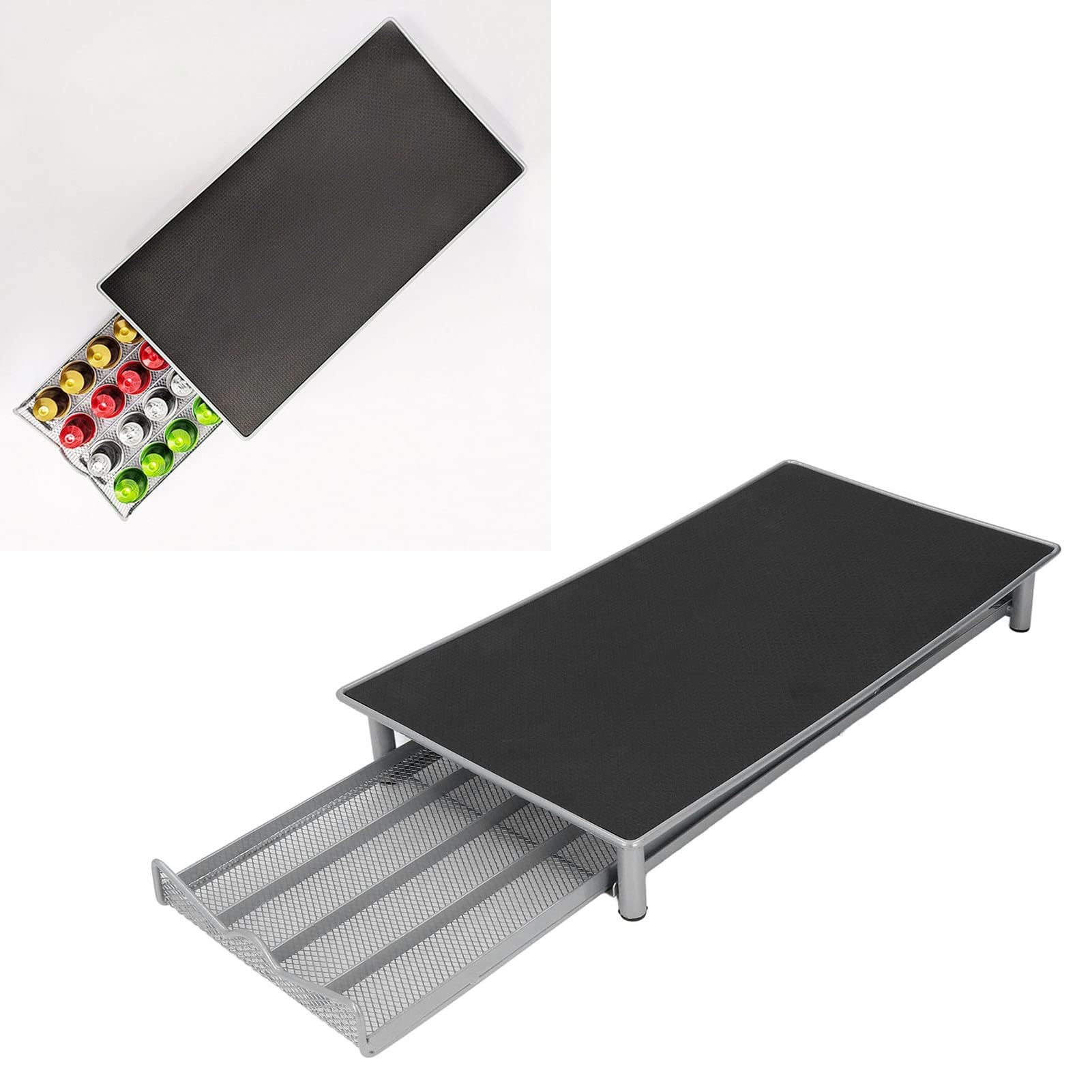 Cassetto Portaoggetti per Capsule, Porta caffè in Metallo, Organizer per Cialde a più Gusti, capacità 40 Pezzi per Negozio di Casa (Grigio)