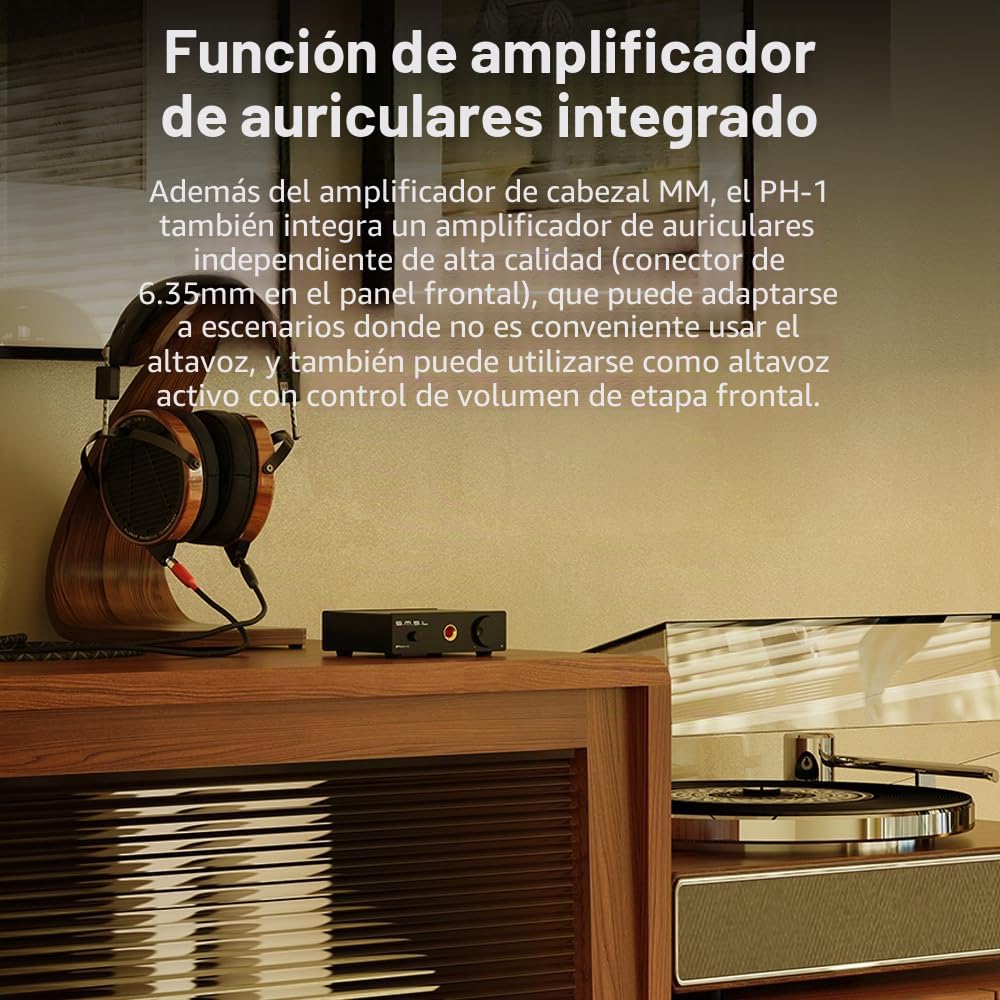 SMSL PH-1 - Preamplificador de Audio de Alta fidelidad con Soporte MM/MC, DAC USB Integrado para reproducción de Vinilo