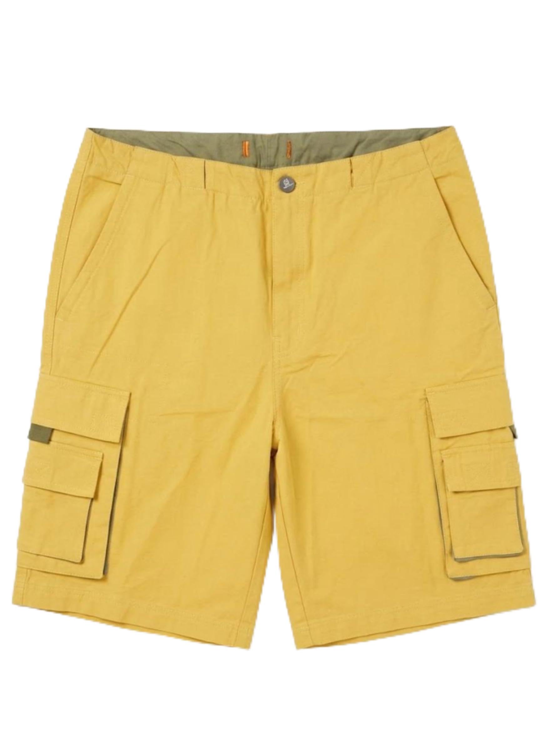 Men's Yellow Cargo Shorts with Multi-Pocket Design-image-4
