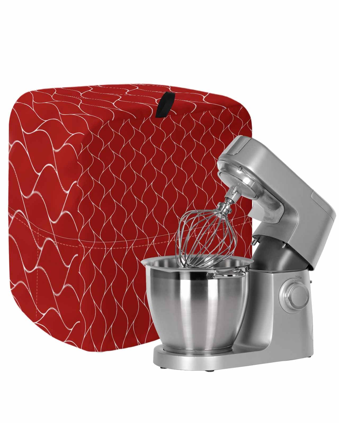 Stand Mixer Dust Proof Cover with Pocket, Bright Red Wavy Texture Vintage Home Decoration Waterproof Kitchen Mixer Accessories for Stand Mixer Coffee Maker Bread Maker 6-8 Quart