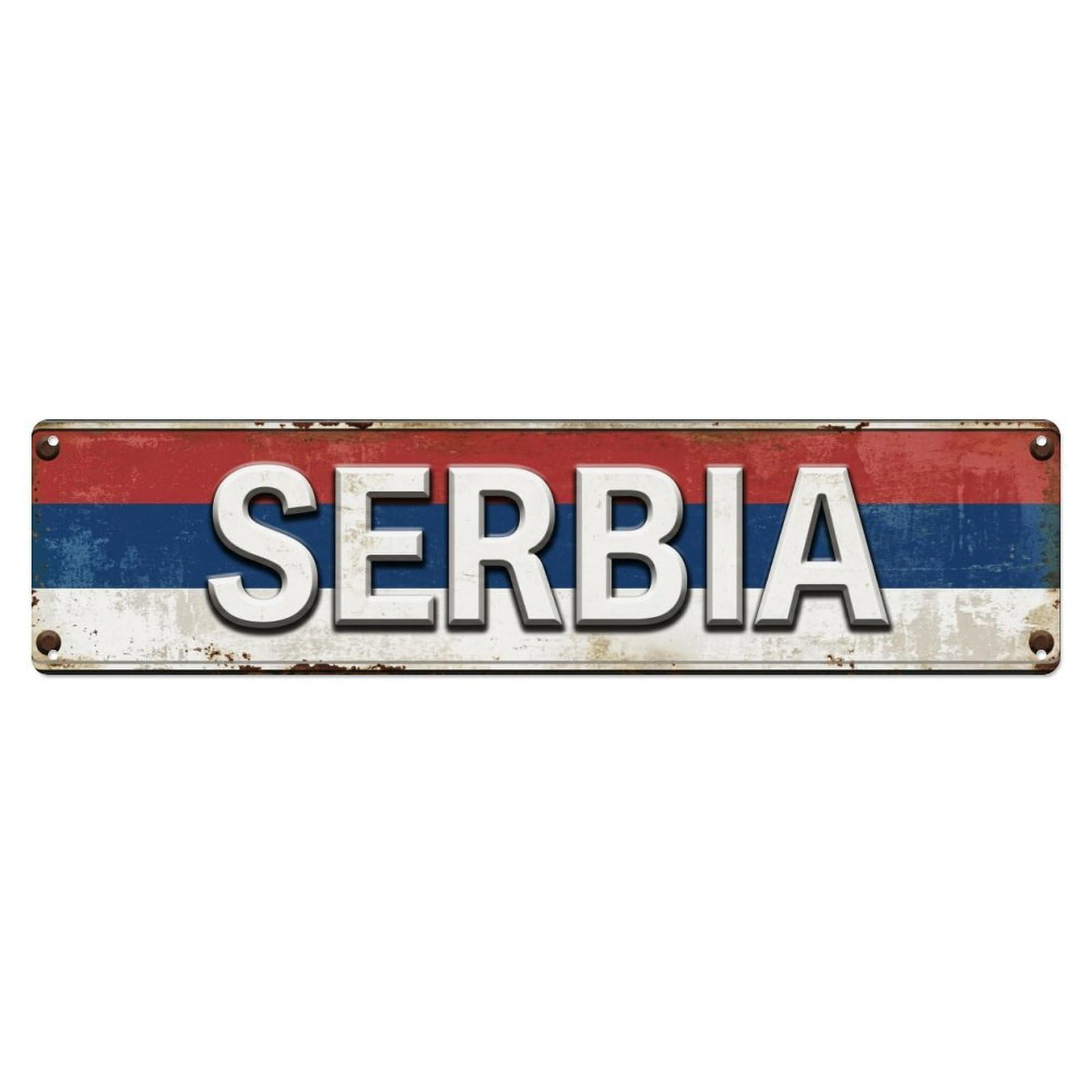 Vintage Serbia Flag Pattern Metal Tin Sign