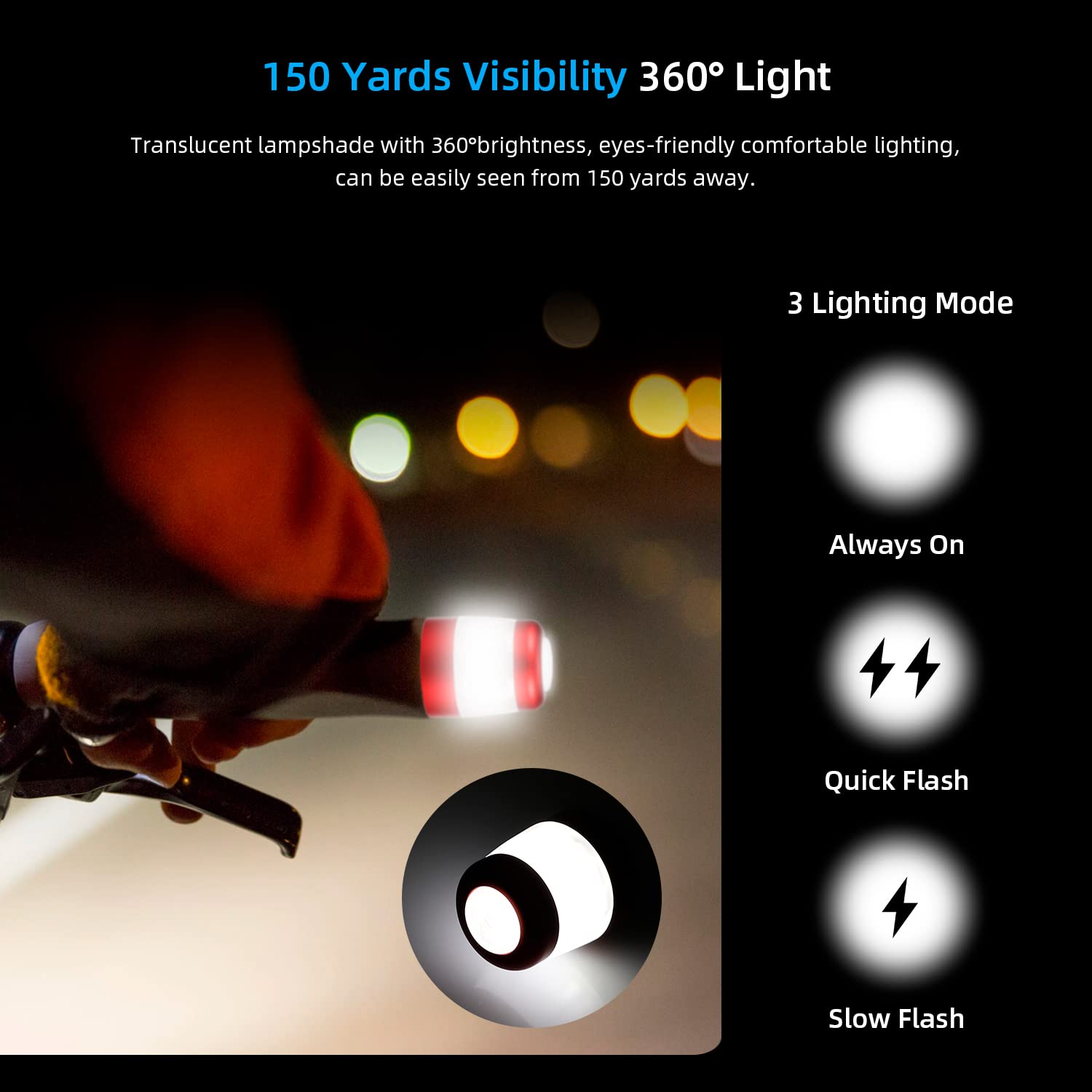 ulip Clignotant lumineux pour guidon de vélo - Pour scooter électrique - Rechargeable par USB - Lampe d'avertissement de sécurité intelligente - 3 modes d'éclairage - Rouge et blanc