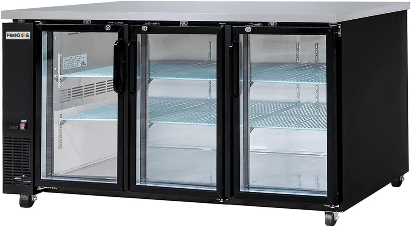 Frigos Premium FGP-BB-72G 72.8” Back Bar Refrigerator (3) Glass Door 19.6 Cu Ft - Ideal for Commercial Kitchen - Black Commercial Wine Cooler Included Liftgate