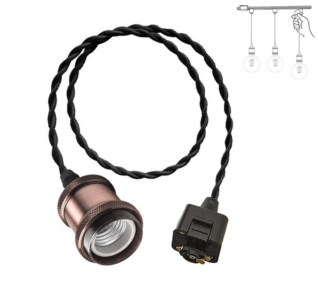 Kiven Industrial Mini Pendant Light Single Vintage Socket E26 E27 Lampholder Black Woven Fabric Pendant Light Hanging Light Kit