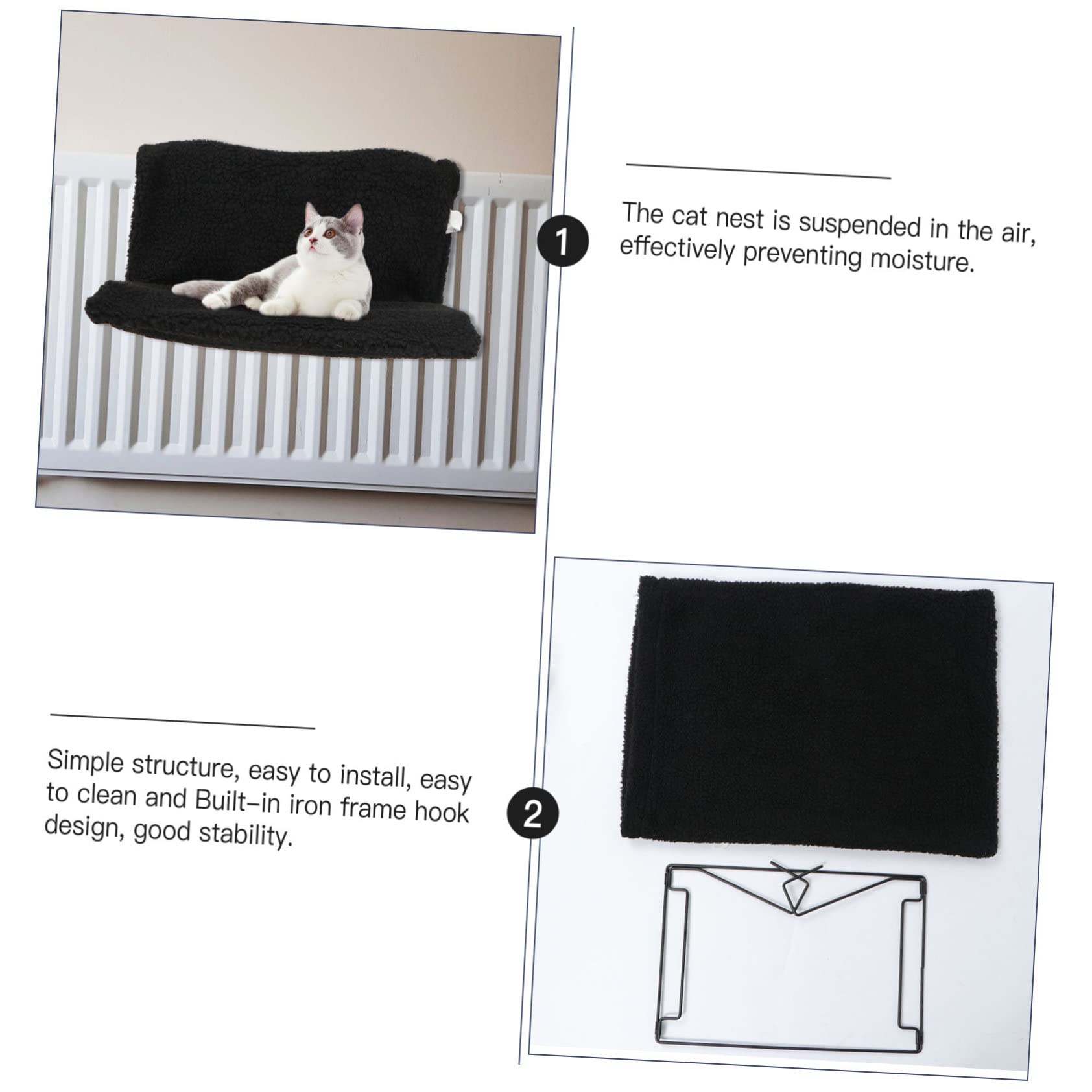 Hamac Chaud pour Chat à Fixer Radiateur Cadre en Fer, Tissu Polyester et Lin, Économie D'espace et Facile à Ranger, pour Chatons et Chats en Hiver