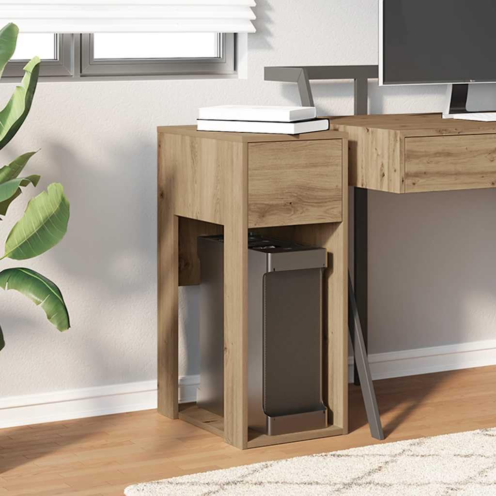 Mobile per computer con cassetto in rovere Artisan, 30 x 44 x 74 cm, spazio per PC e accessori, ufficio, postazione di lavoro, casa, studio