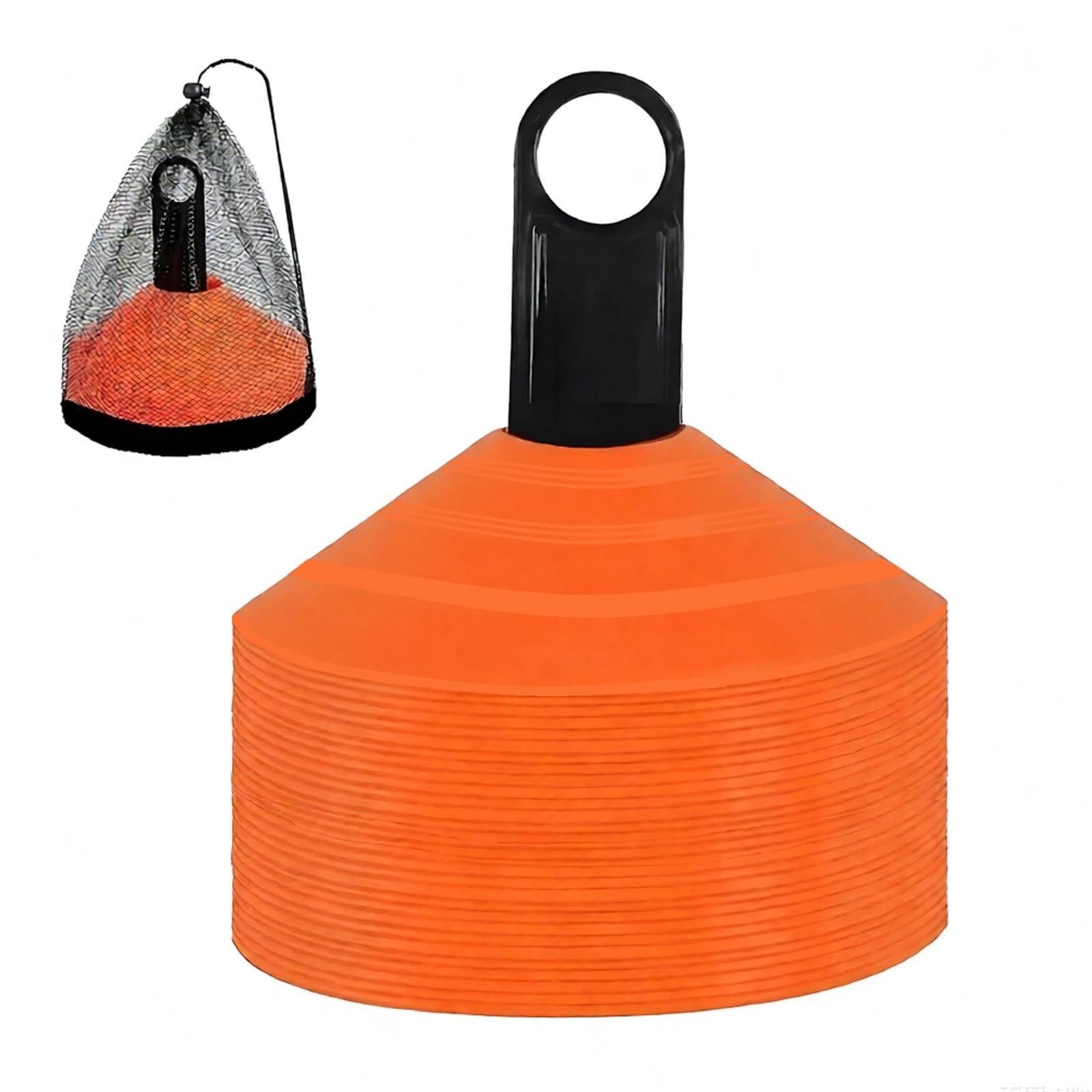 ANSLYQA Conos de fútbol (juego de 50), cono de disco de entrenamiento de agilidad con bolsa de transporte y soporte para marcadores de cono de campo de fútbol, baloncesto, deportes, campo
