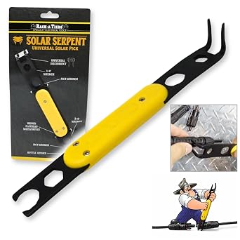 Rack-A-Tiers Solar Serpent - 5-in-1 Multipurpose Solar Connector Tool for MC4, T4, PV4, PV4-S, and Amphenol H4, Universal Solar Panel Tool, Built-in 14 and 38 Wrench, Flat-Head Screwdriver #30200