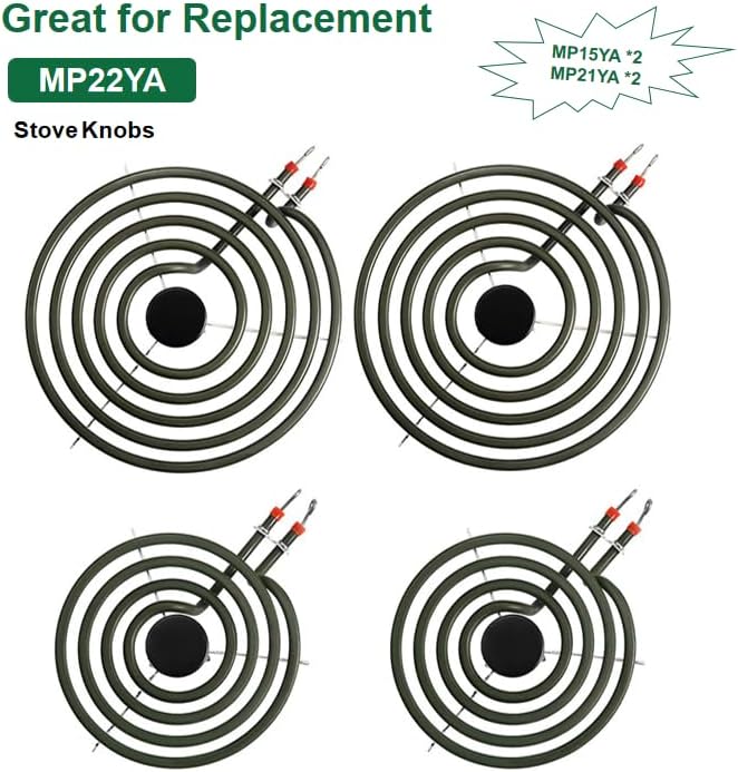 Miniatura 2 de MP22YA Elemento de quemador eléctrico, paquete de 4, MP21YA de 8 pulgadas x 2 + MP15YA de 6 pulgadas x 2, ldeal para estufas