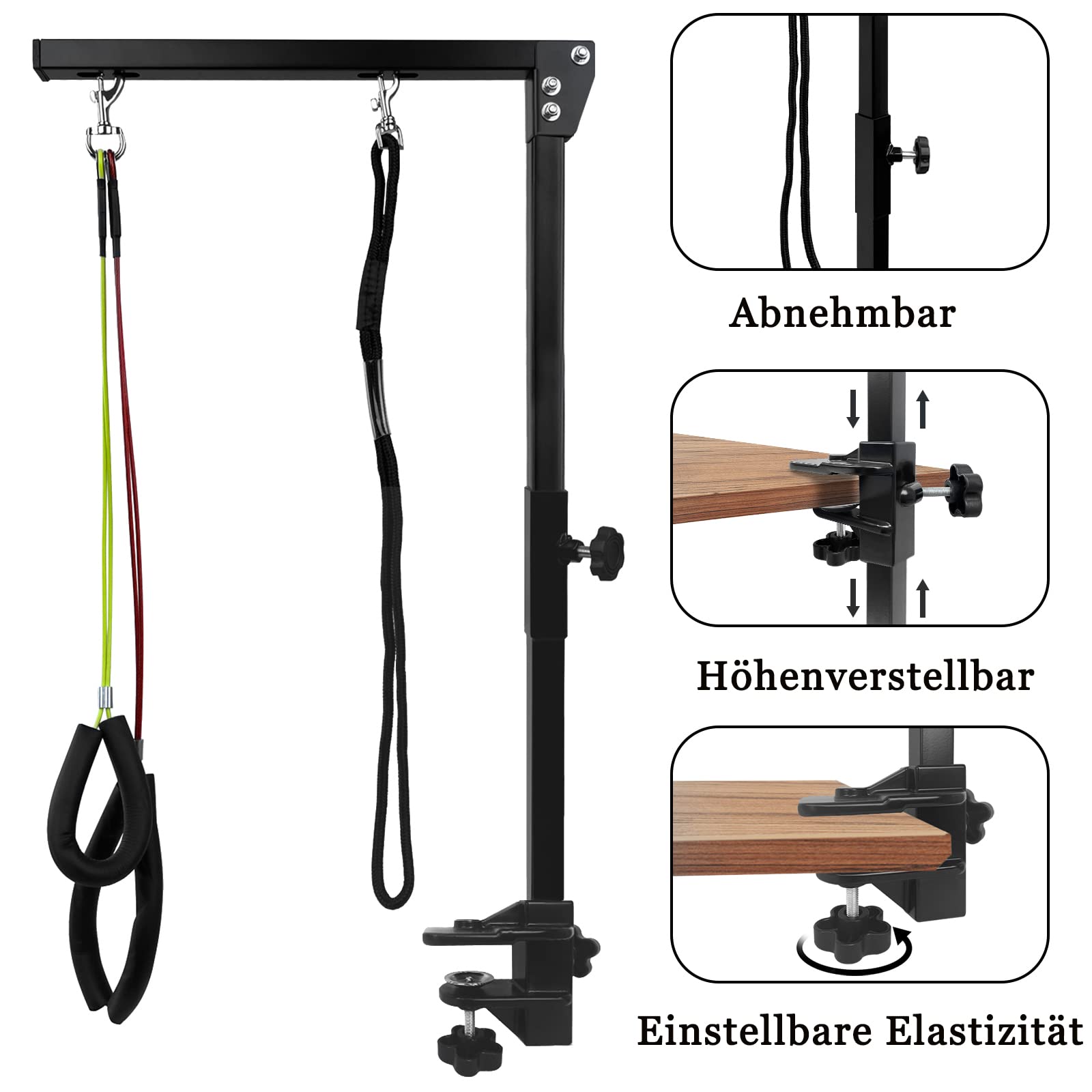 Aufun Haustier-Fellpflegearm mit Klemme, Verstellbar Hundepflege Bauchgurt, Faltbarer Tierpflegearm, höhenverstellbar für große und kleine Hunde, professionelle Tierpflege(2 Stück), Schwarz
