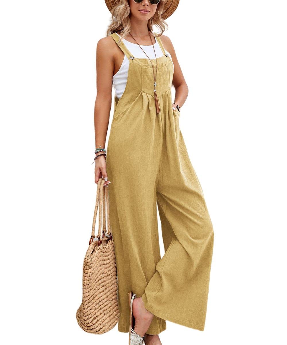 Pantaloni Palazzo Donna,Tuta Da Donna A Gamba Larga Con Bretelle Casual Tinta Unita Ampia Scollo Quadrato Senza Maniche Tute Corte Estate Boho Retrò Cotone Pagliaccetto Lungo Salopette Con Tasche