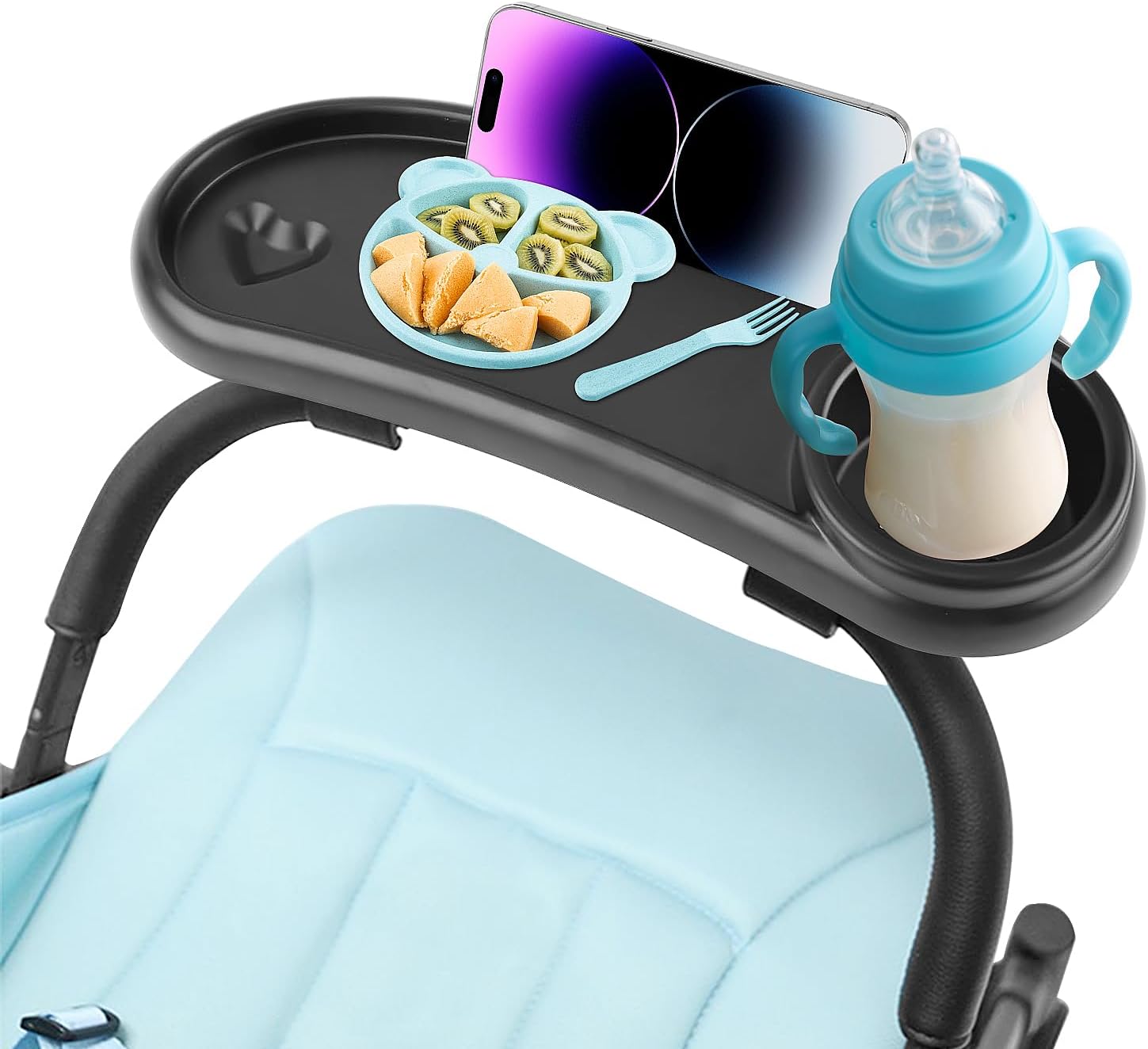 Stroller Snack Tray with Cup Holder 3 in 1 Universal Pram Food Tray, Reusable Pushchair Cup Holder Multifunction for Pram accessories Pushchair (Black)