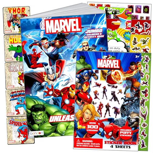 Bendon Avengers Coloring Book Set with Avengers Stickers, Coloring Pages, Reward Sticker Set, and Superhero Door Hanger (Avengers Classic)
