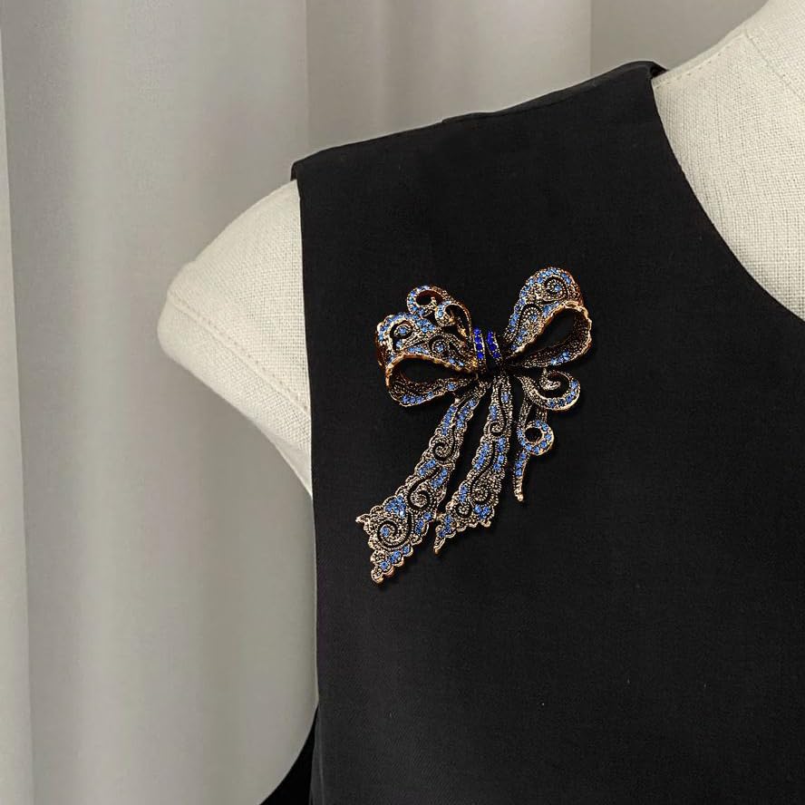 Image of Rhinestone Bow Brooch Vintage Crystal Bowknot Lapel Pin Pink Bow Brooch Wedding Fashion Jewelry Accessories Birthday Jewelry for Women