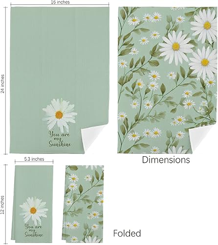 Miniatura 4 de Spring Summer You Are My Sunshine Daisy Wildflowers - Toallas de cocina verde oliva, 16 x 24 pulgadas, juego de 2 paños de cocina de algodón, paño