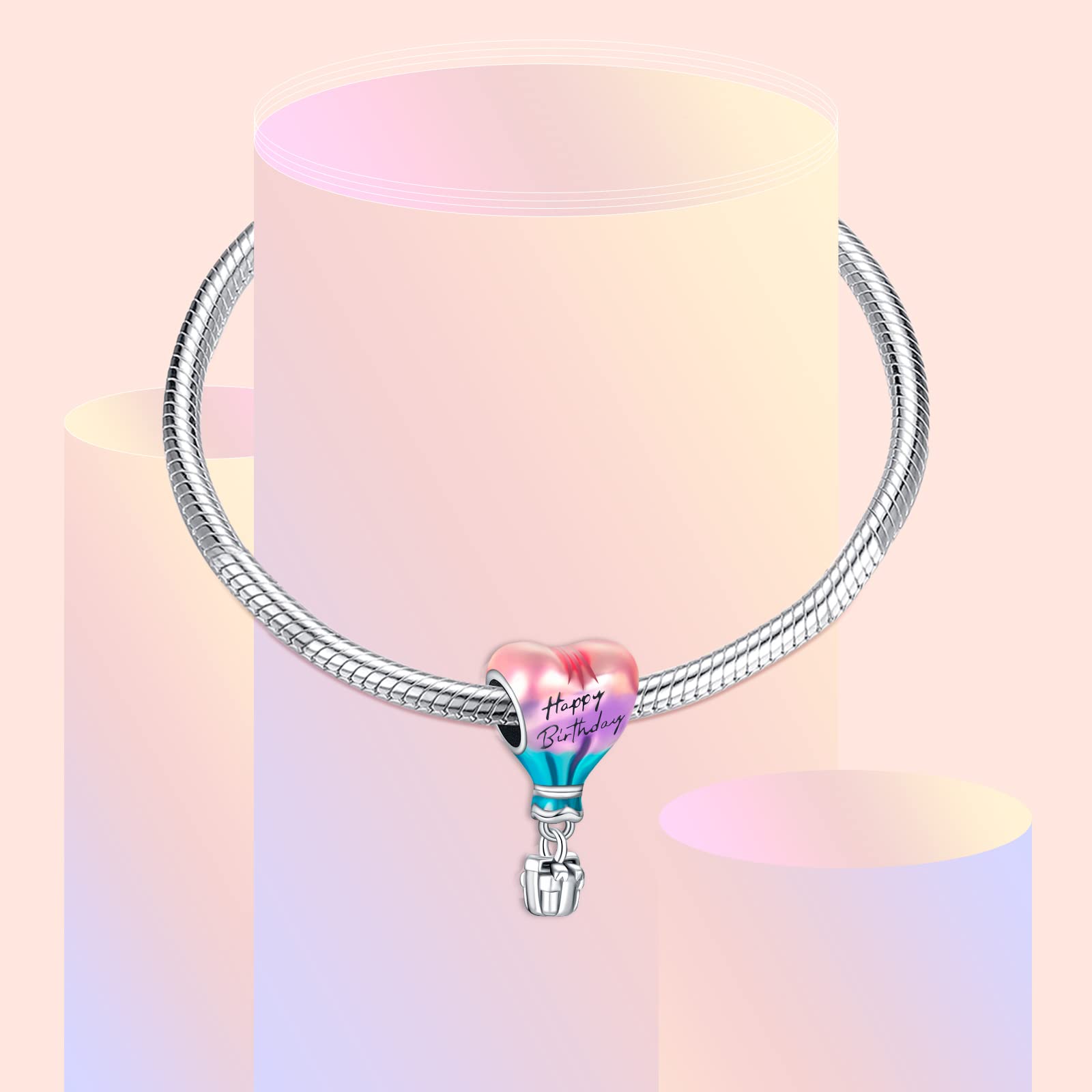 LaMenars 2022 Nuovo Cartone Animato Oceano Vetro di Murano Punto Charm per Le Donne Ciondolo in Argento Sterling 925 con Cubic Zirconia Fit Europe Regali per Le Donne Bracciale e Collana