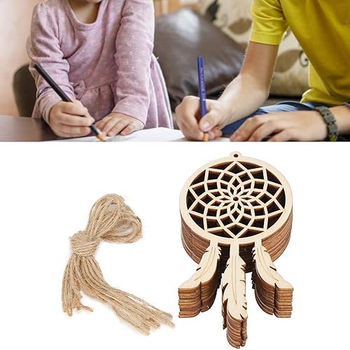 Miniatura 7 de Kit de atrapasueños de madera, 20 piezas innovadoras de madera para atrapasueños, colgante, manualidades, decoración del hogar