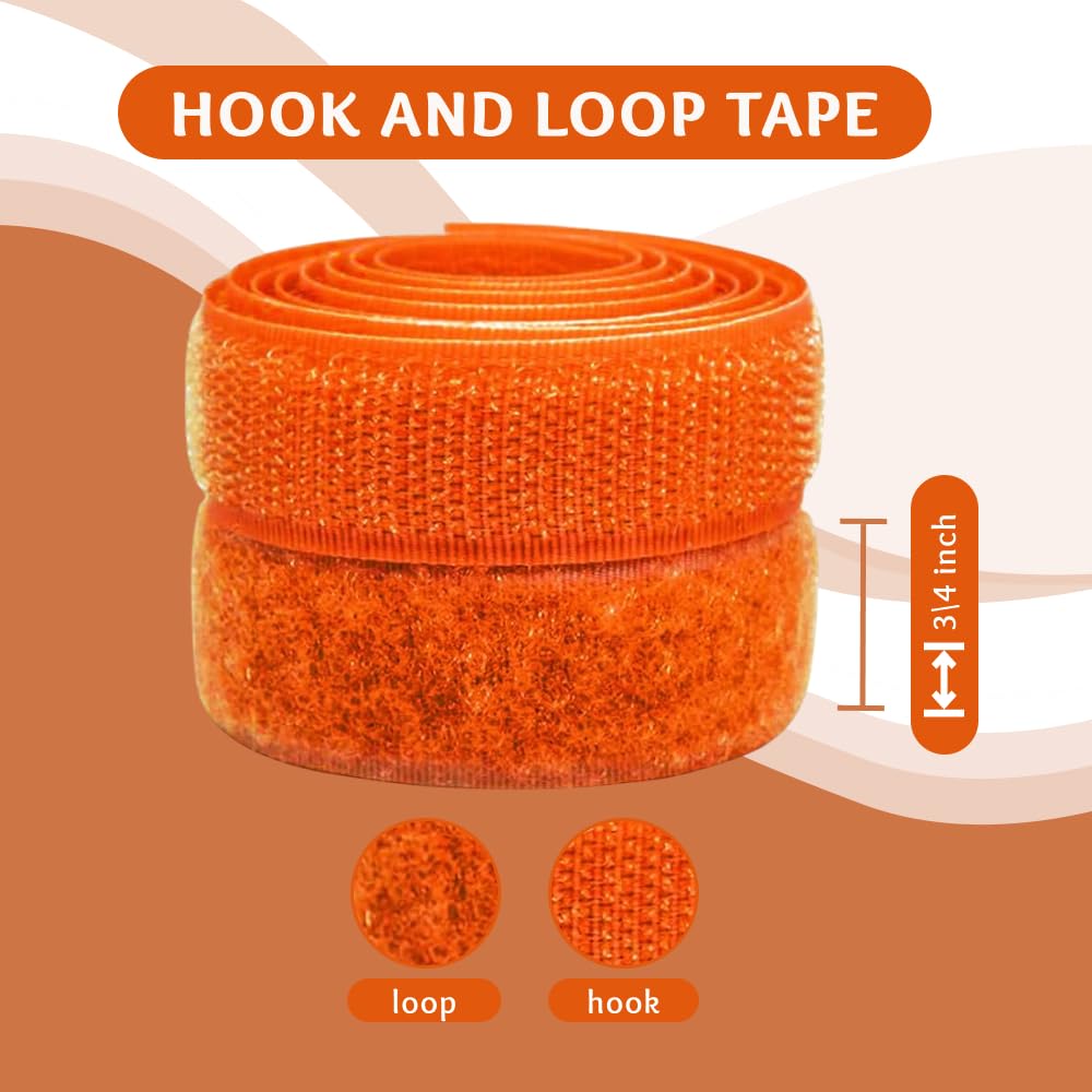 3/4 inch Neon Orange Sew on Hook and Loop Tape Non-Adhesive 1 Yd Nylon Heavy Duty Strips Sewing Fastening Fabric Fastener Interlocking Set for Military Form Bags Clothes Shoes Backpacks DIY Craft