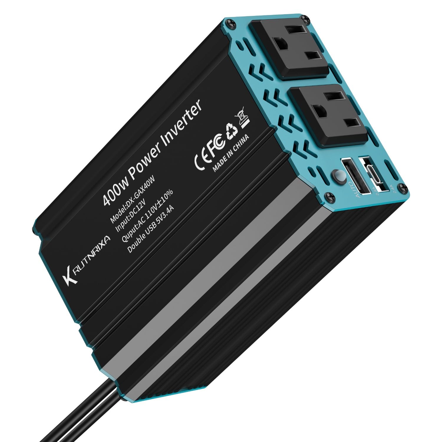 KLVN Falowniki mocy 300 W 400 W 12 V DC na 110 V AC konwerter do pojazdów, 2 porty USB, adapter ładowarki samochodowej z gniazdkiem wtykowym gniazda zapalniczki (400 W)