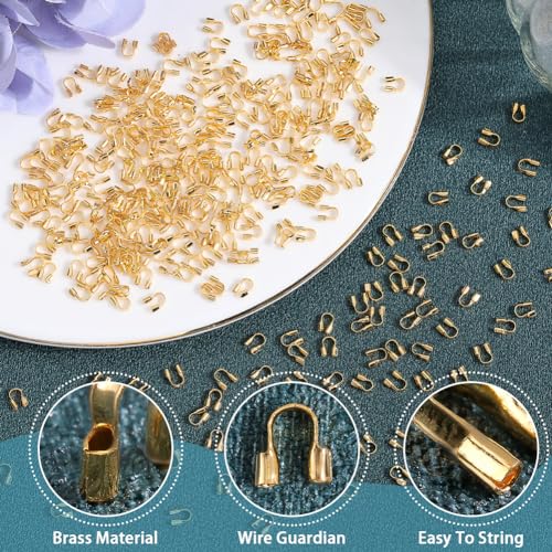 SOFPLATE 1 Box 1200Pcs Wire Guardians Gold Wire Guard Thread Protector Loop U Shape Protective Tube Brass Wires Cable Guardian for Earring Bracelet Necklace jewellery Making Supplies DIY Beading Craft - Image 4
