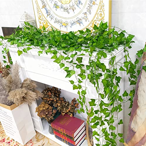 Ohemdi 12 Pack 84 Feet Artificial Ivy Vine, Fake Vines With Fake Leaves And Hanging Vines For Bedroom Wedding Home Kitchen Garden Party Room Decor (Green) #TOP1