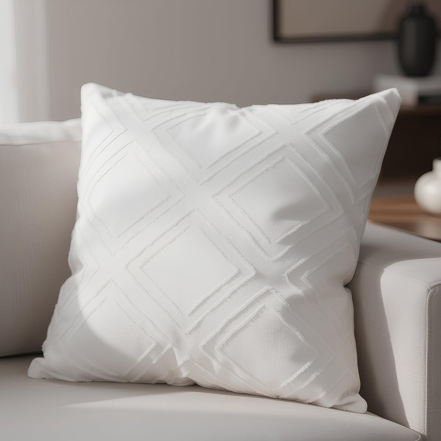 Coussin géométrique crème 45x45 cm pour canapé et fauteuil