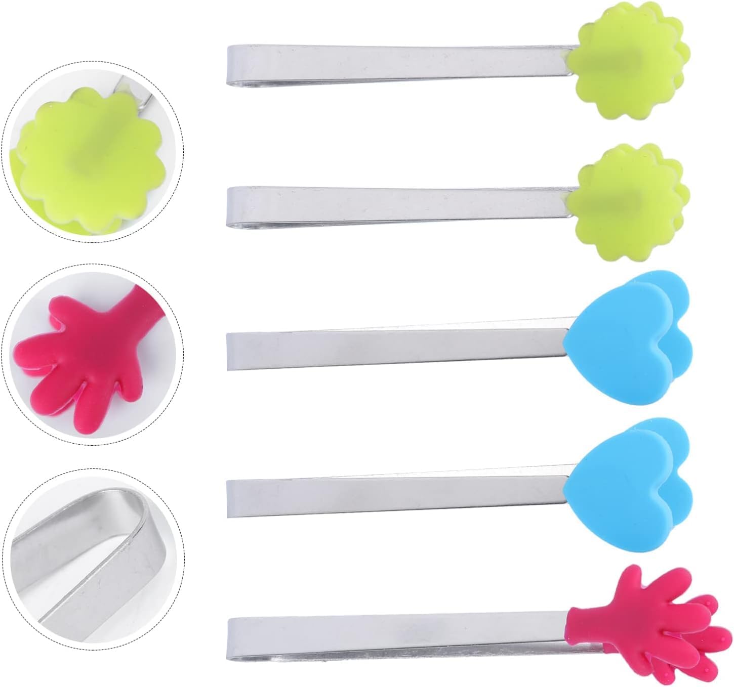15 pcs Stainless Steel ice Serving Tong appetizers Non- Stick Seafood Tong Sugar Tong Mini Tongs(Assorted Colorx3pcs,12X3CMx3pcs)