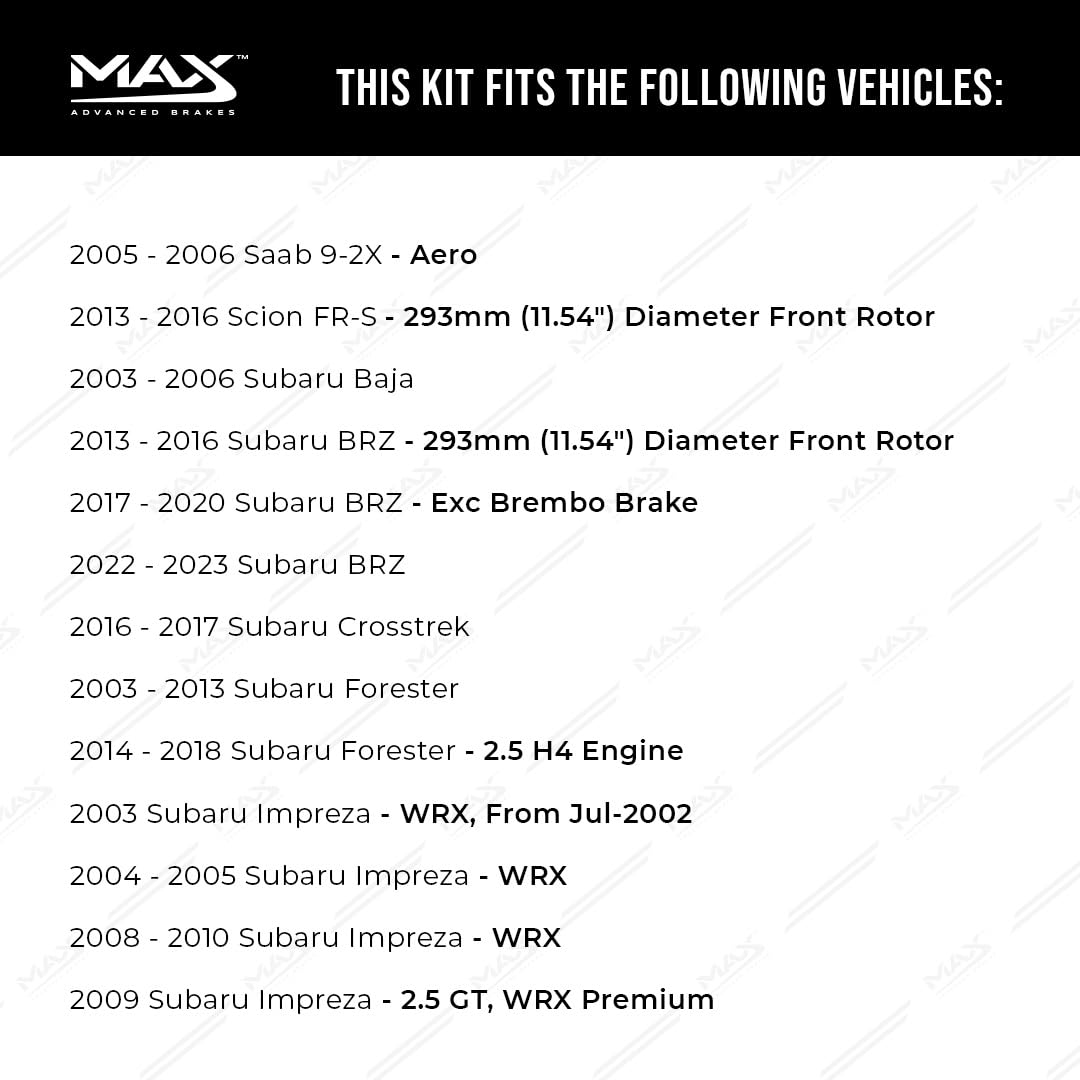 Max Advanced Brakes Front Brake Kit Compatible With 2006-2023 Subaru Forester Impreza Outback Legacy 293mm Frt Rotor Replacement Geomet Coated OE Disc Brake Rotors and Ceramic Brake Pads - 2