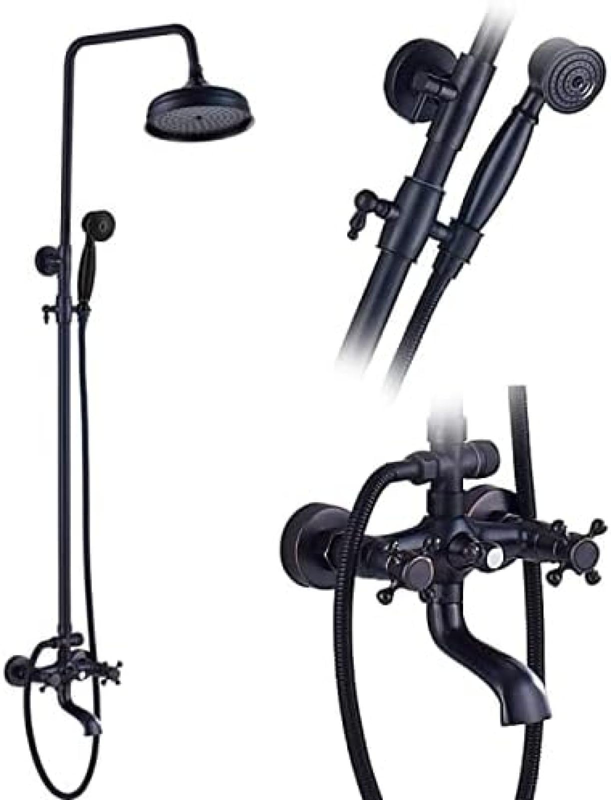 GLJTUO Bathroom Rainfall Shower Mixer Faucet Dual Handle Bath Shower Set Black Brass 8" Showerhead Shower Faucet System with Handshower,Black Bronze B,Black Bronze C,Black Bronze B