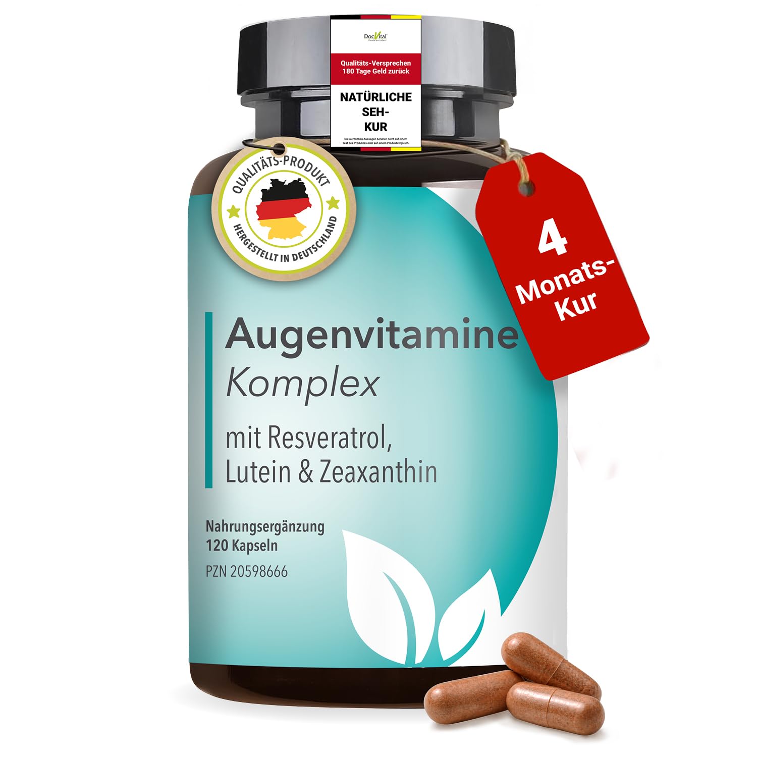 Augenvitamine hochdosiert: Lutein Zeaxanthin Kapseln mit Vitamin A - 4 Monatsvorrat - Augenstark Vital Komplex – mit Vitamin A und B2 zur Erhaltung normaler Sehkraft