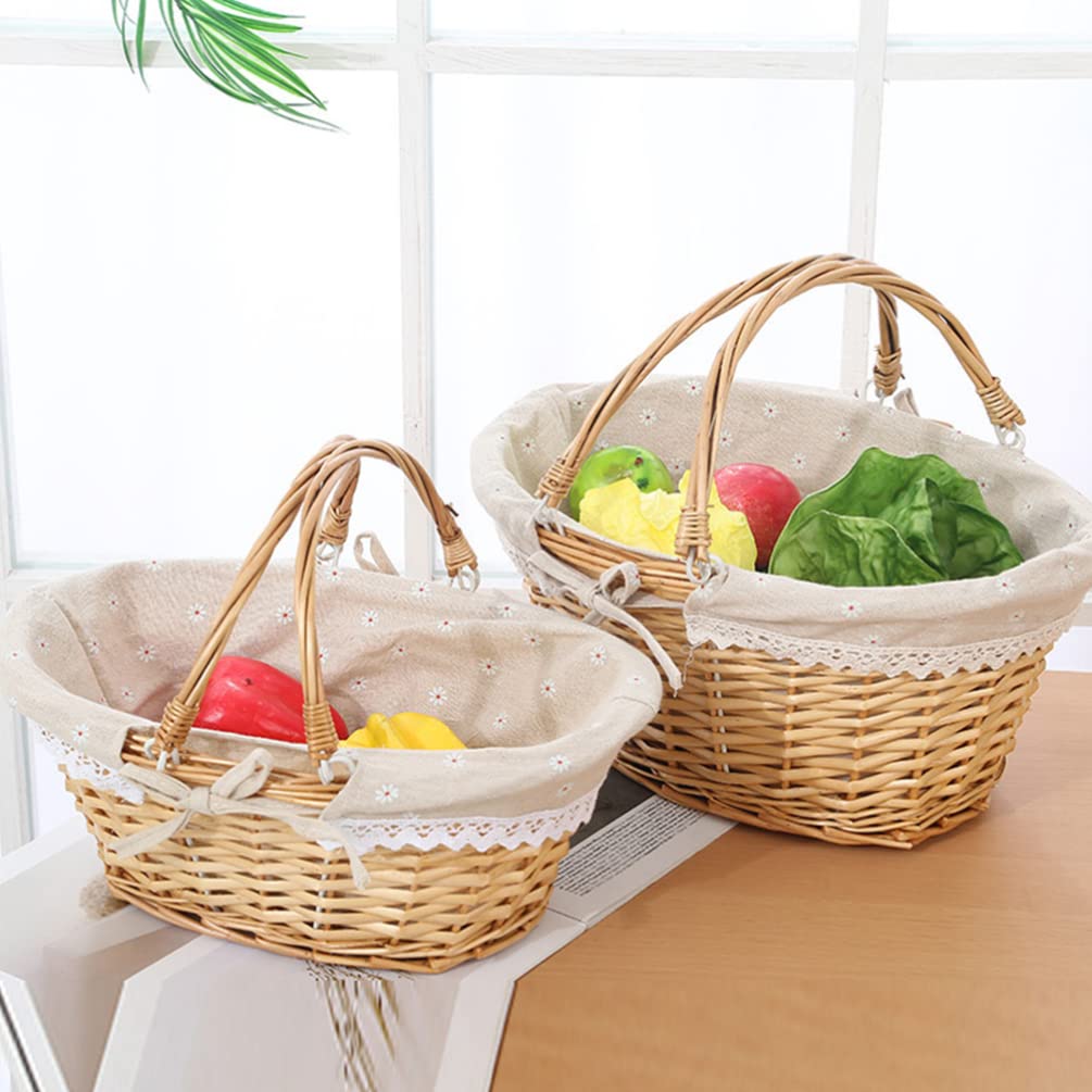 Abaodam Weidenkorb Mit Henkel - Geflochtener Picknickkorb Aus Weide Geflochtene Aufbewahrungskörbe - Geflochtene Blumenkörbe Zur Aufbewahrung Osterpicknicks Heimdekoration