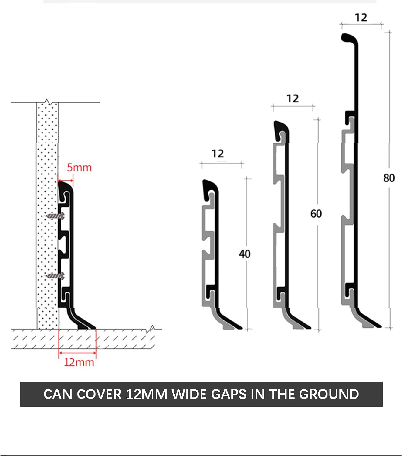 Aluminium Baseboard Molding Trim Thickness 1.2mm Height 40mm (1.57") Length 2500mm (8.2ft) Metal Wall Base Round Arc Aluminium Skirting Trim - Elevate Your Home Décor (Gold, 50pcs)