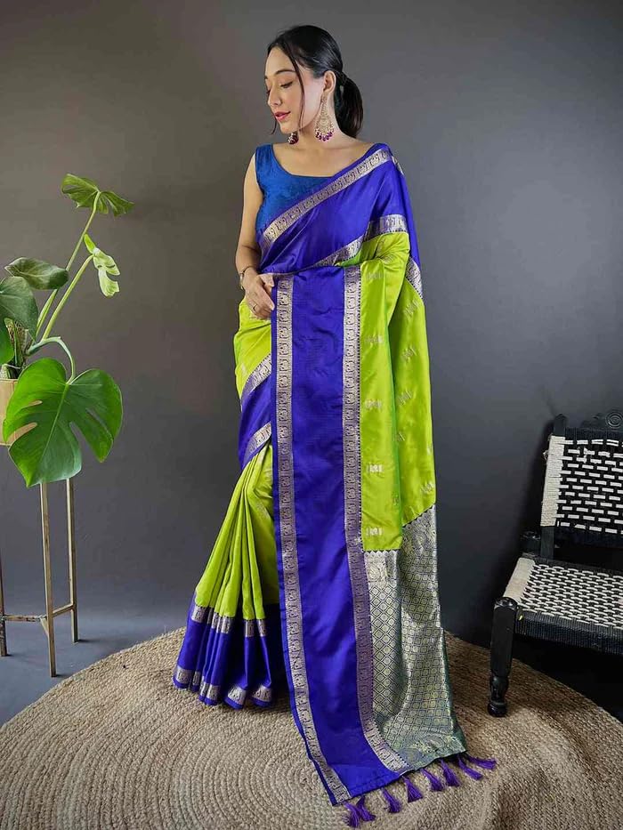 Image of SGF11 Women's Kanjivaram Pure Handloom Soft Silk Saree With Blouse Piece